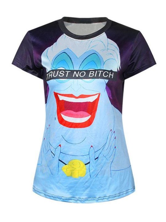 Women's 3D Trust No bitch Digital Printing Short Sleeve Crewneck T-Shirt Shirts Tee (Blue)