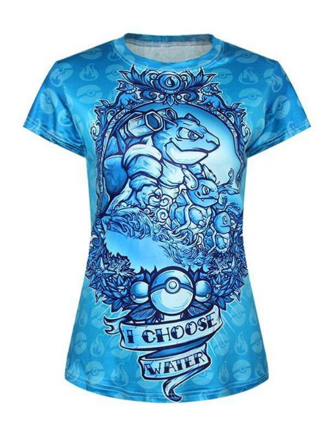 Damen 3D Drachen Digitaldruck Kurzarm Crewneck T-Shirt Shirts T-Shirt (Himmelblau)