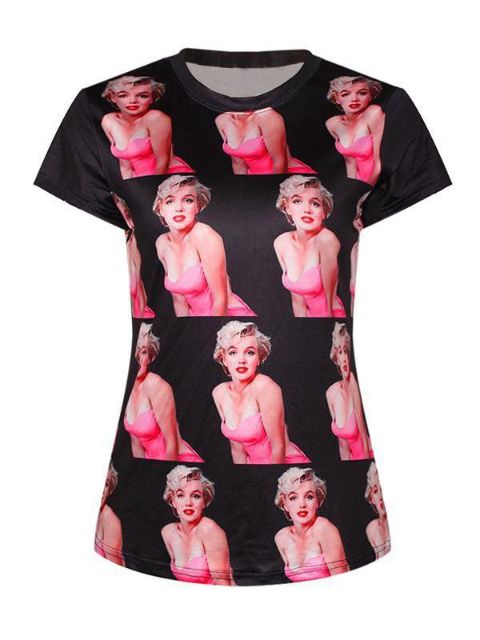 Marilyn Monroe 3D impresión digital manga corta cuello redondo camiseta camisetas Tee (rosa)