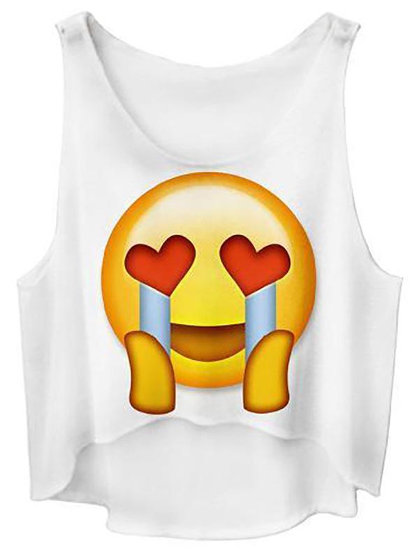 Fashion Summer Loose Crop Tops Women 3D Emoji Printed Vest Crop Tops