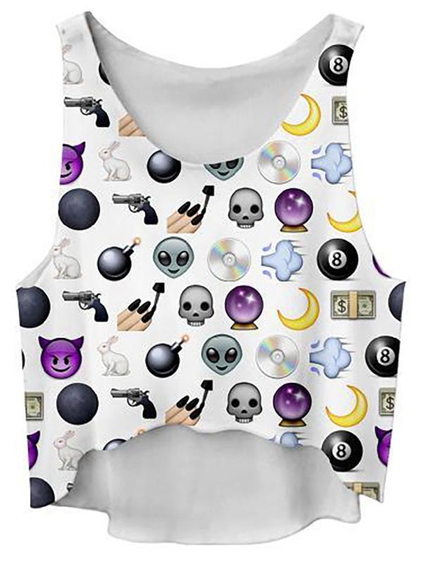 Fashion Summer Loose Crop Tops Kvinder 3D Digital Trykt Vest Crop Tops