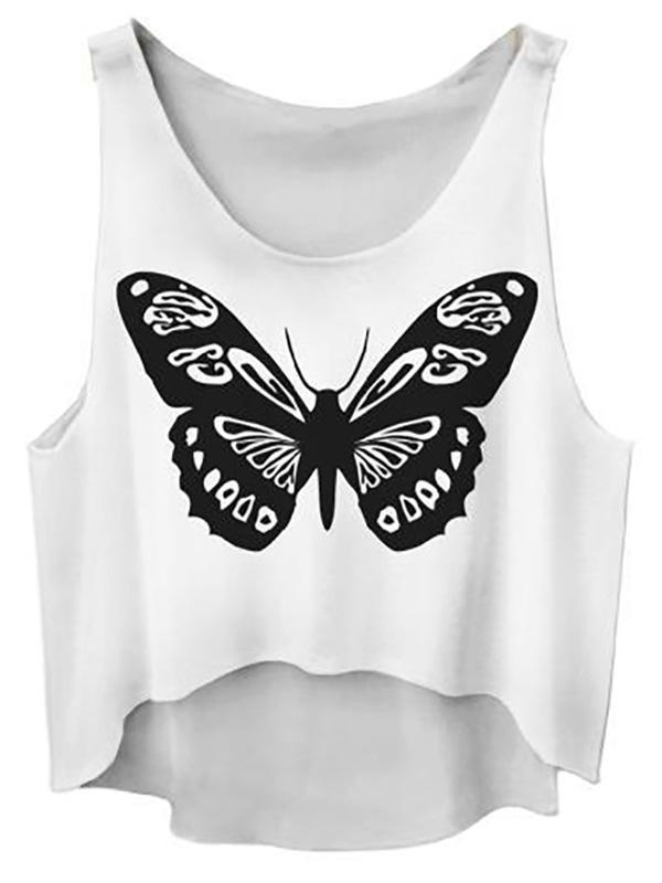 Kvinder Steampunk sommer ærmeløs løse tanktoppe sommerfugl Digital trykt vest Crop toppe
