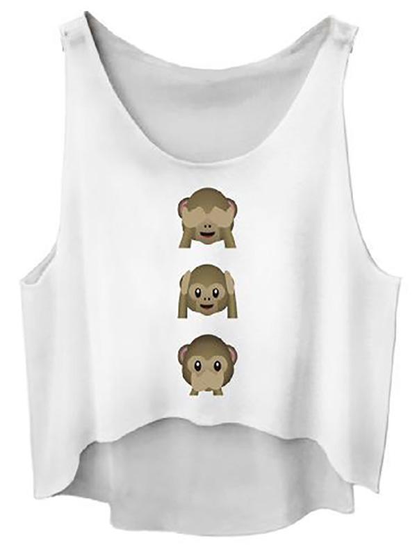 Women Steampunk Summer Sleeveless Loose Tank Tops Monkey Digital Printed Vest Crop Tops