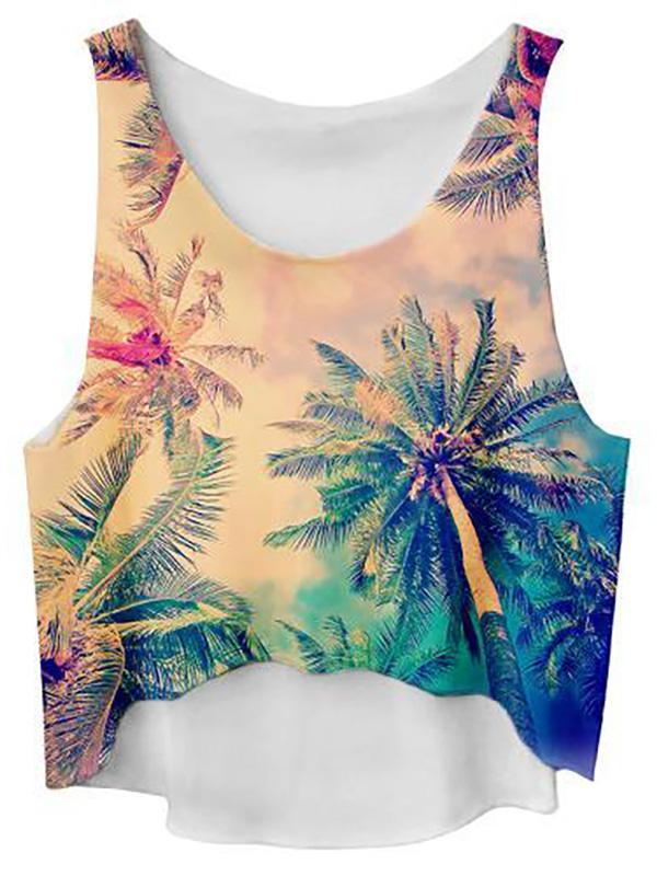 Konur Ermalausir Loose Bolir Tankbolar Coco Stafrænir Prentaðir Vestir Crop Tops