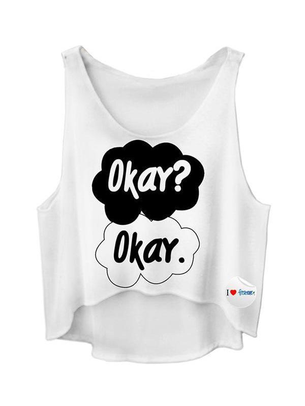 Women "Okay" Sleeveless Loose Shirts Tank Tops Coco Digital Printed Vest Crop Tops