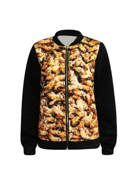 Naisten muoti mehiläiset Digitaalinen printti vetoketju edessä takki pitkähihainen Lady takki Streat Wear