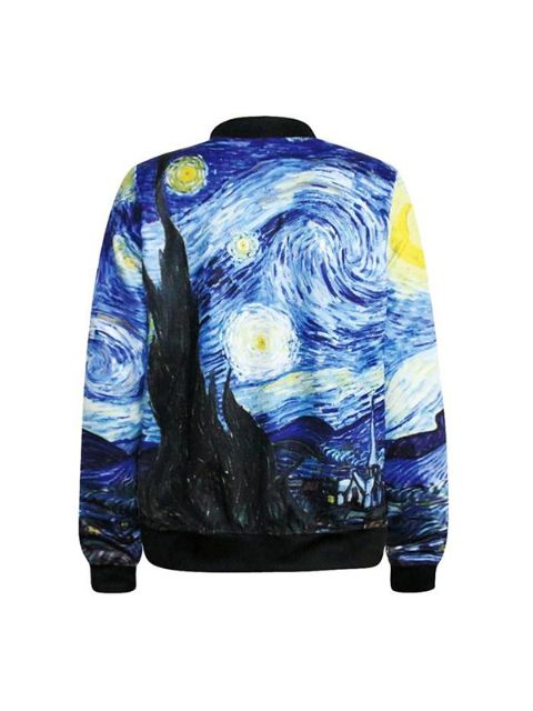 Naisten muoti Starry Night Digital Print Vetoketjullinen takki Pitkähihainen Lady Coat Streat Wear