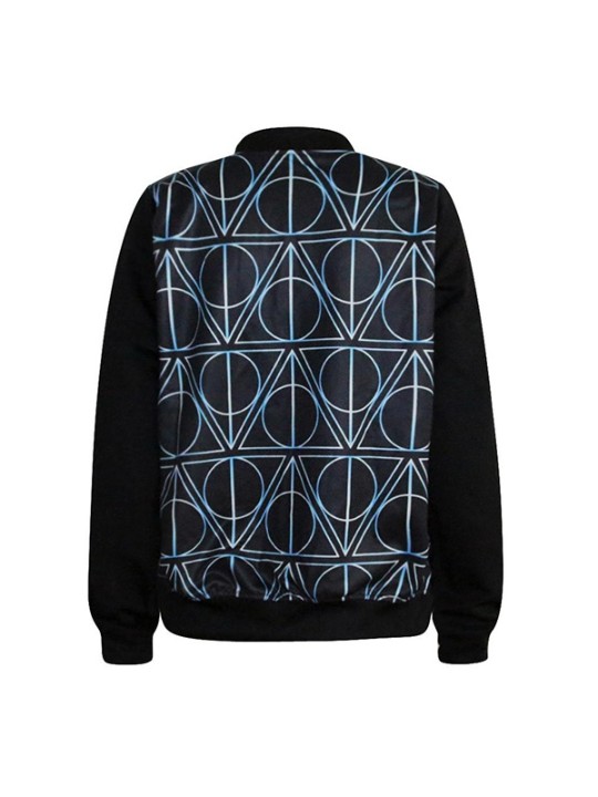 Mode Digital Print Harry Potter Deathly Hallows Lynlås Frontjakke Langærmet Lady Coat Streat Wear