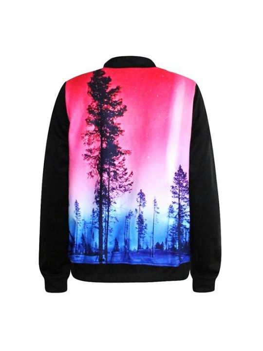 Kvindemode lynlås foran jakke Aurora Skye Digital print Langærmet Lady Coat Streat Wear