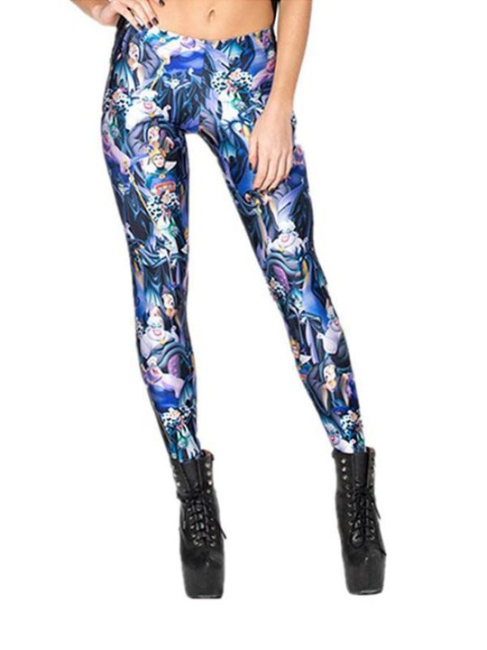 Naisten Slim Fit Digital Baddies Villians Print High Waist Leggings lyijykynähousut (sininen)