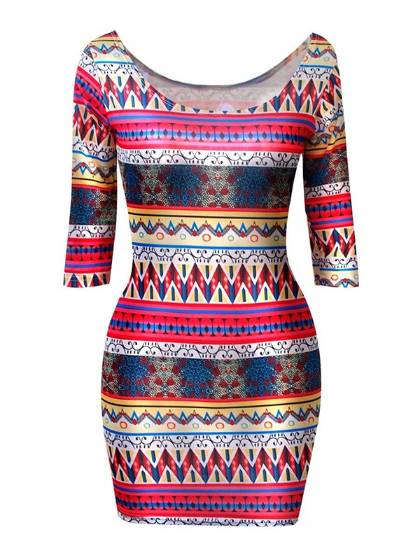 Mode digitalt tryck Aztec kortärmad maxiklänning clubwear