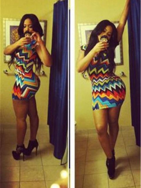 Sexig nattklubb Tight Round Neck Ärmlös Slim Casual Dress