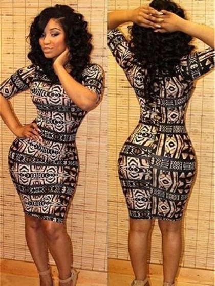 Sexig nattklubb Tight Round Neck Ärmlös Slim Casual Dress