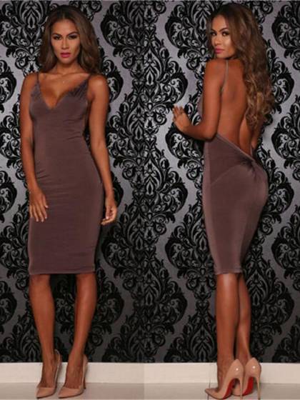 New Sexy Tight Halter Backless Slim Deep V Bodycon Dress