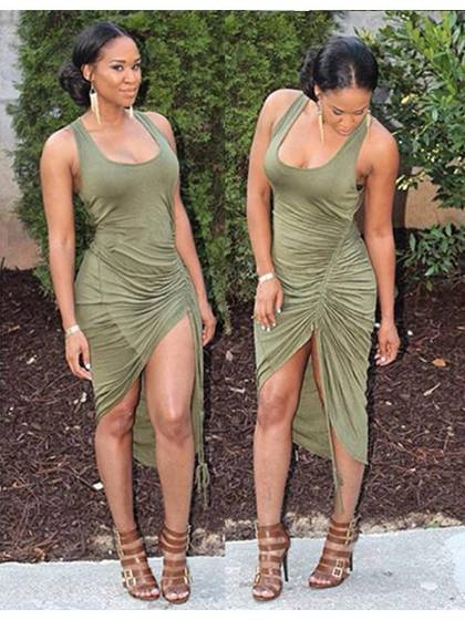 Women's New Irregular Round Neck Flouncing Tight Sexy Bodycon Dress