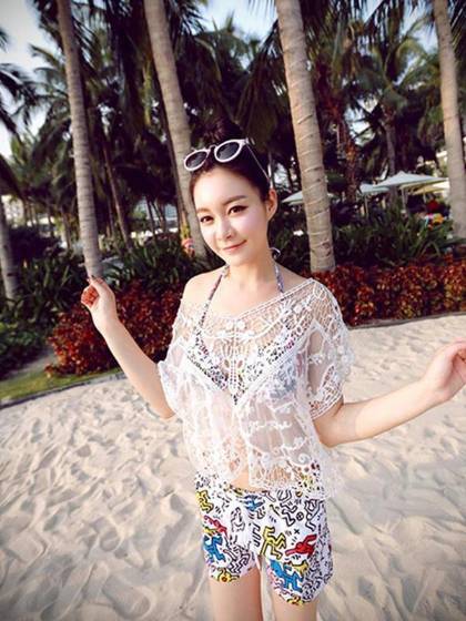 Frauen Lace Crochet Bluse Batwing Bikini Vertuschen V-Ausschnitt Hohle Tops (nicht einschließlich Bikini)