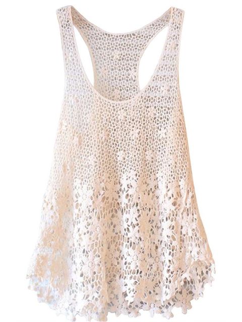 Dammodell Sexig ärmlös spets Långärmad tröja Piercad skjorta Sommarklänningöverdrag