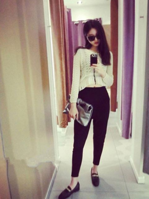 Dammodell Sexig långärmad tröja Piercad skjorta Sommartoppöverdrag