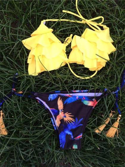 2 kpl naisten seksikkäitä kukka-uimapuvut bikinisetti työntää uimapuku kolmion alusvaatteita rantavaatteita