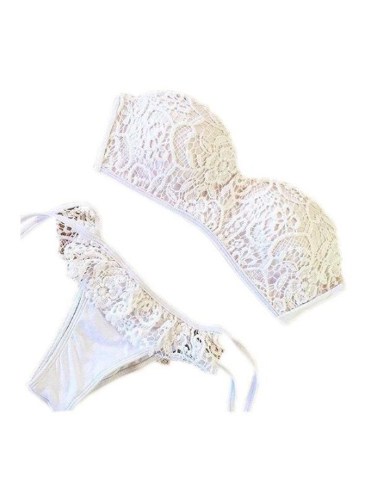 2 pièces sans bretelles femmes Sexy blanc dentelle maillots de bain Bikini ensemble Push Up maillot de bain Triangle sous-vêtements vêtements de plage