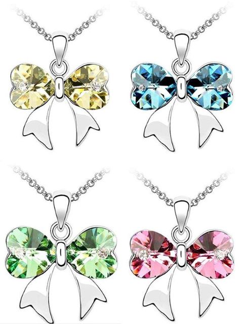 Hot Sale Mode Sølvbelagt krystal sød hjerte bue vedhæng halskæde