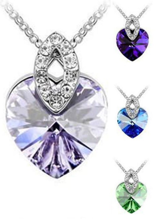 Women Fashion Jewelry Heart Crystal Rhinestone Pendant Necklace Chain Gift