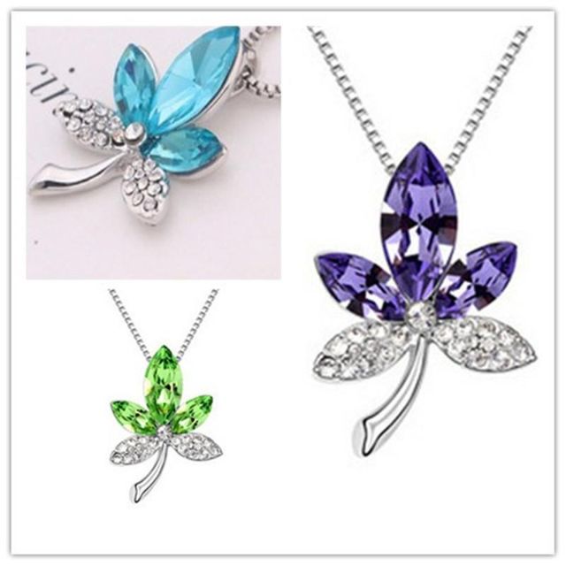 Kvinnors modesmycken Leaf Crystal Rhinestone hänge halsband kedja gåva
