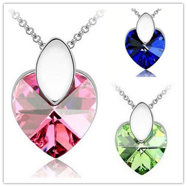 Women Fashion Jewelry Love Crystal Rhinestone Pendant Necklace Chain Gift