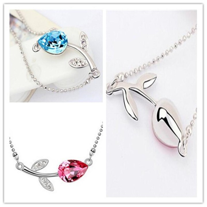 Women Fashion Jewelry Floral Crystal Rhinestone Pendant Necklace Chain Gift