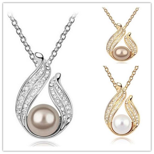 Joyería de moda de las mujeres collar cristalino pendiente de la cadena del collar del Rhinestone de la perla