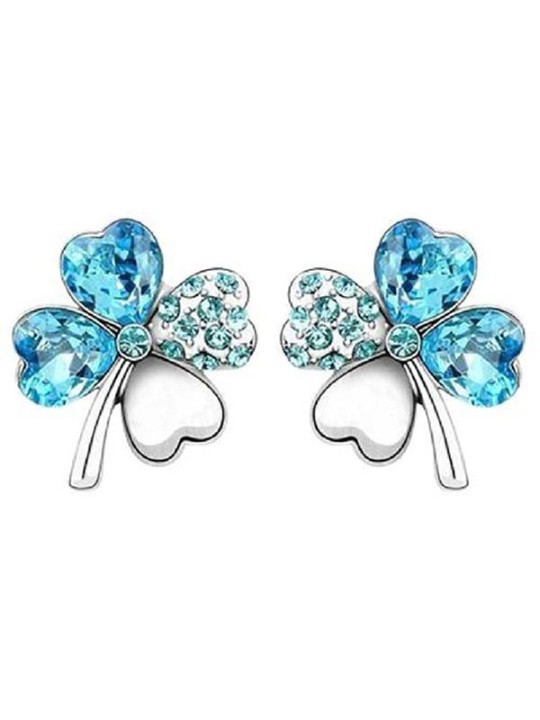 Womens Fashion Jewelry Four Leaf Clover Heart Shaped Crystal Drop Stud Earrings