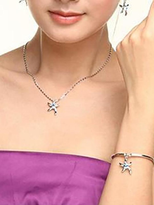 Damsmycken Crystal Diamond Pendant Starfish Necklace Chain Gift