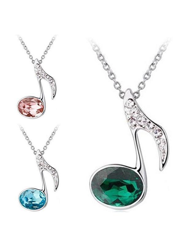 Nya kvinnor mode smycken Crystal Diamond Music Note hänge halsband kedja gåva
