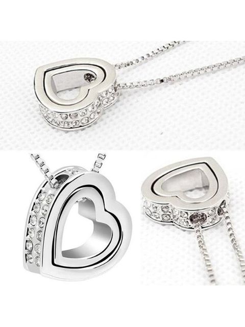 Women Fashion Jewelry Diamond Pendant Love Hearts Necklace Chain Gift
