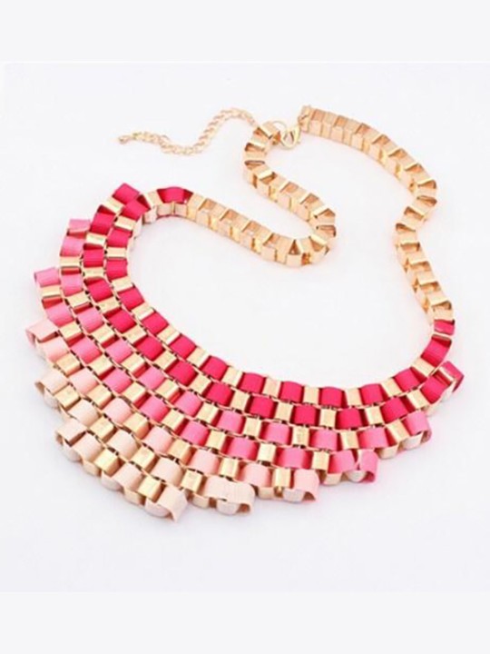 Tísku konur Gradient retro málm ýkt heilla Hengiskraut keðju Choker Chunky yfirlýsing Bib hálsmen