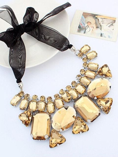 Women New Necklace Candy Color Irregular Stone Geometric Necklaces (Champagne)