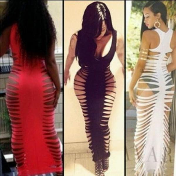 Dammodell Kim K ihåligt utskuren stil Maxi lång bodycon klänning nattkläder Aftonklänning röd