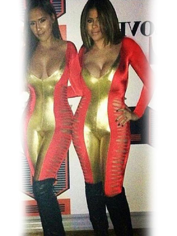 Sexig kvinnors nattliv utklädd jumpsuit Ladies Miami Fashion Bandage Metal Panel Catsuit