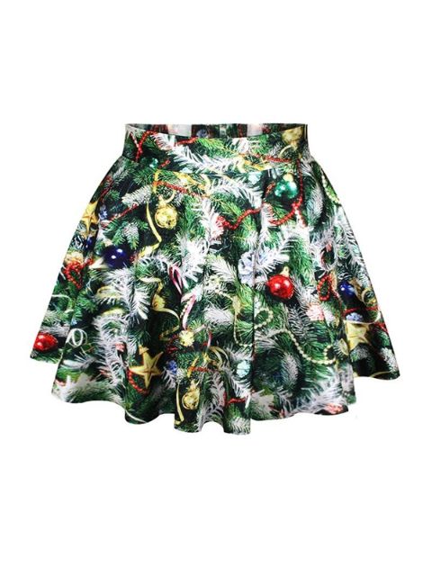 Jólatré Prentað stutt Saia pils 2014 Haust tíska Frítt pils Kvenfyllt pils grænt