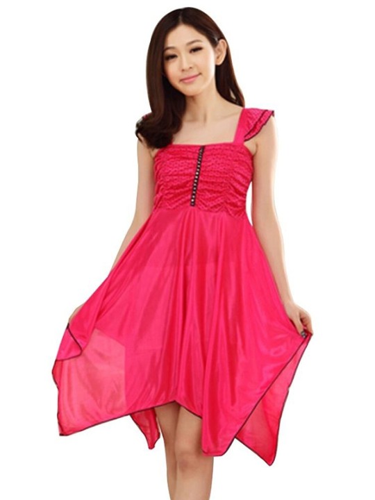 Fashion Women Summer Red Sexy Satin Nightdress Lingerie Lace Pajamas Nightwear Sleepwear