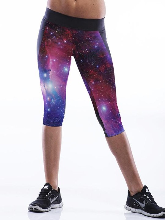 Mulheres 3D Digital Galaxy Stretch Algodão Na Altura Do Joelho Capri Esporte Leggings Calças Justas Shapewear