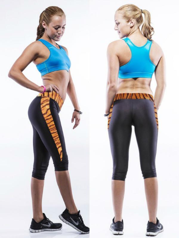 Women 3D Digital Tiger Pattern Stretch Cotton  Knee Length Capri Sport Leggings Tights Shapewear