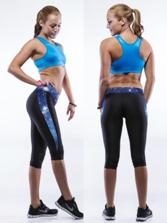 Galáxia com painéis de estiramento joelho comprimento Capri Sport Leggings Shapewear calças justas