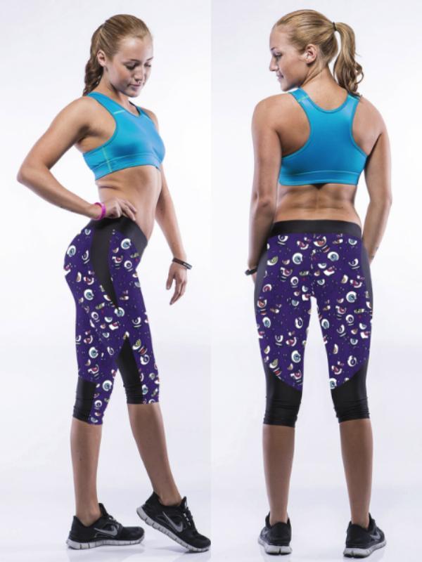 Frauen 3D Digital Cartoon Eye Stretch Baumwolle Knielangen Capri Sport Leggings Strumpfhosen Shapewear
