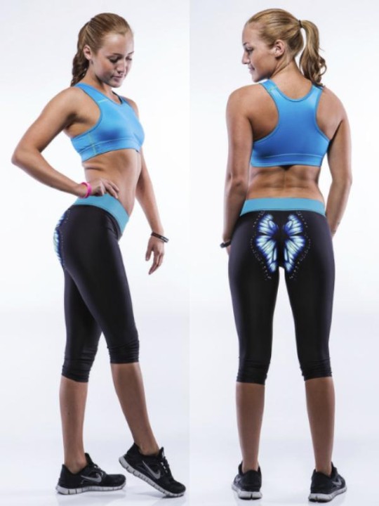 Femmes 3D numérique dos papillon coton extensible longueur au genou Capri Sport Leggings collants Shapewear