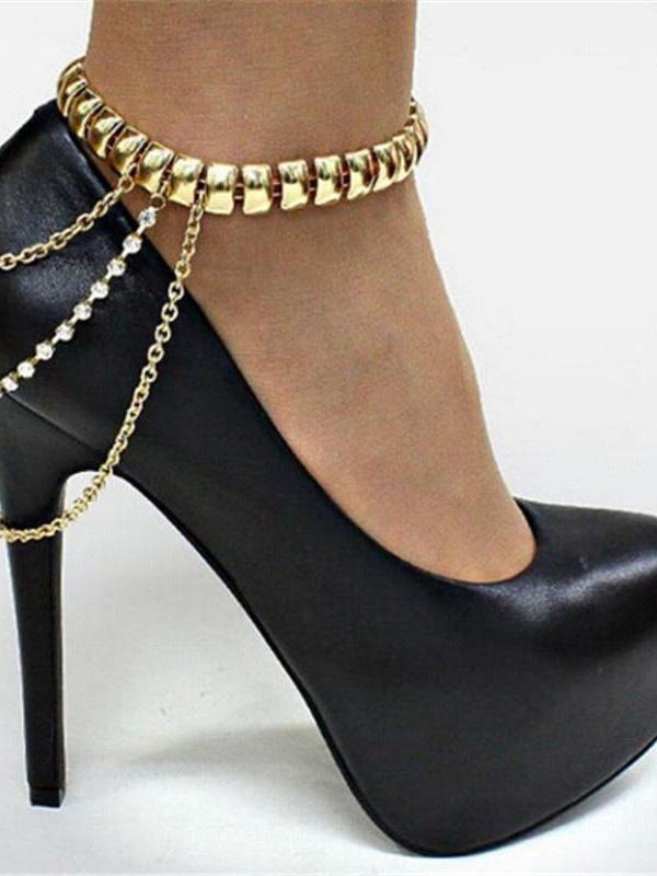 Femmes Mutilayer chaîne gland chaussures de cheville drapé talon superposé cheville pied bijoux