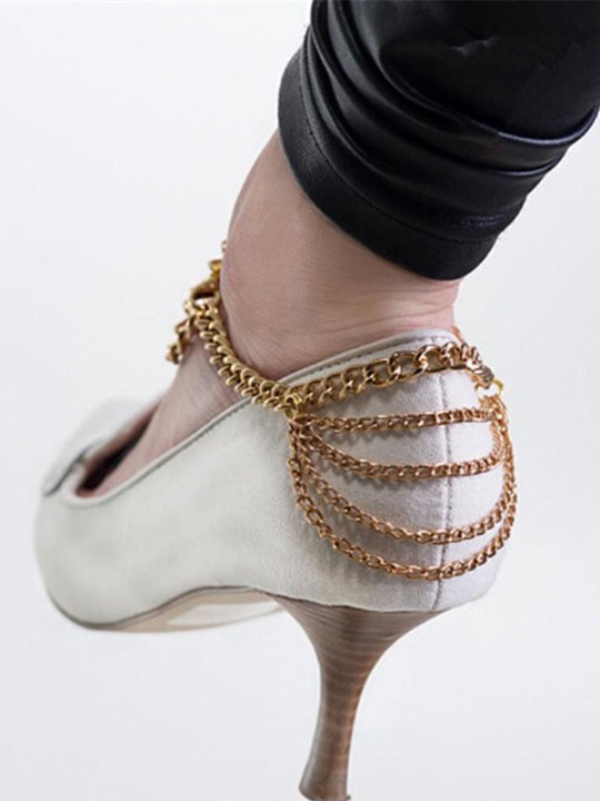 Chaussures de cheville à pampilles à chaîne Mutilayer pour femmes