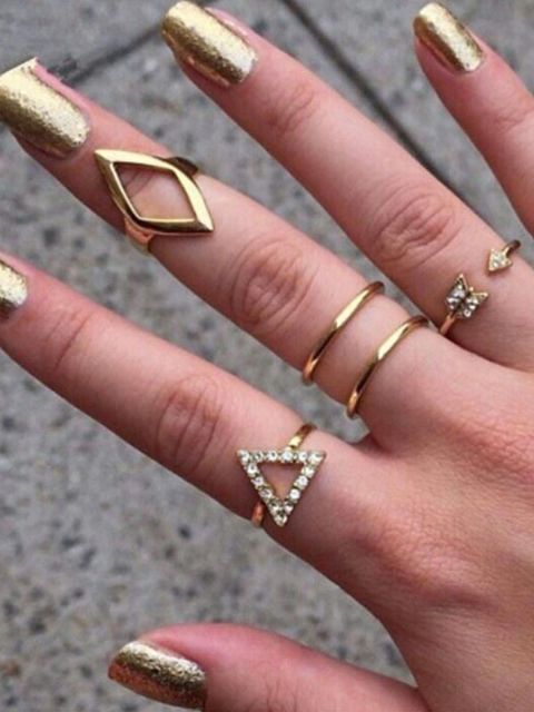 5 st 14K guldpläterade dammode Diamond Punk Style Storlek Justerbar Ring Dam Ringar Set