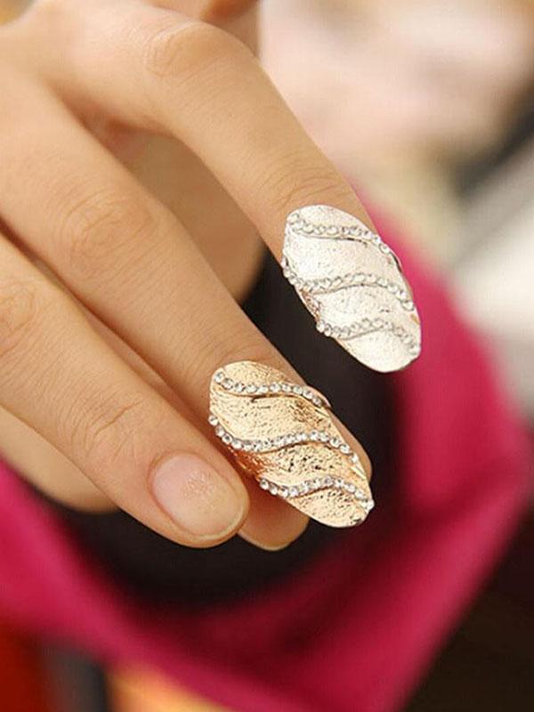Bijoux fantaisie pour femmes et filles motif de vague de diamant bague élégante pour ongles de doigt