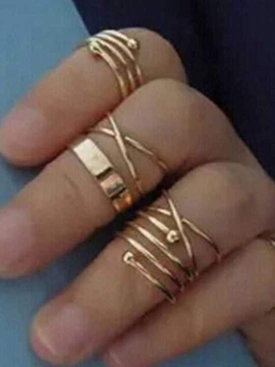 Women's Punk Style Simple Style Gold Plated Joint Ring Size Adjustable Rings Set